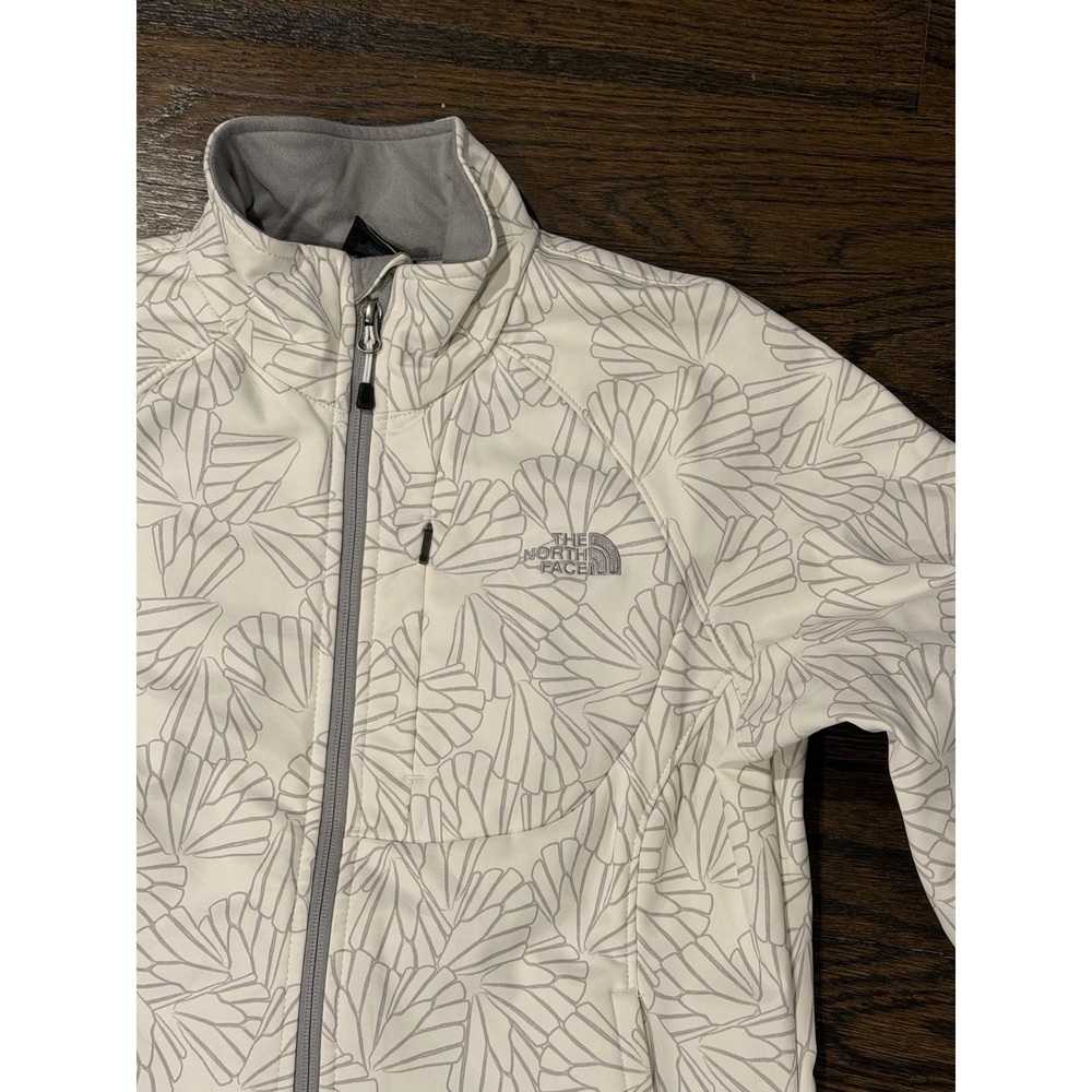 Women's North Face Soft Shell Windbreaker White Gray Floral Jacket Coat  medium